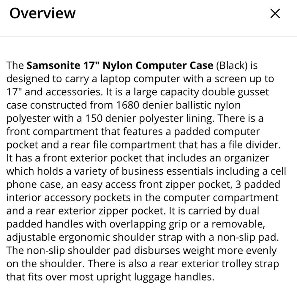 Samsonite 1910 Black Laptop Nylon Briefcase 17” Expandadle